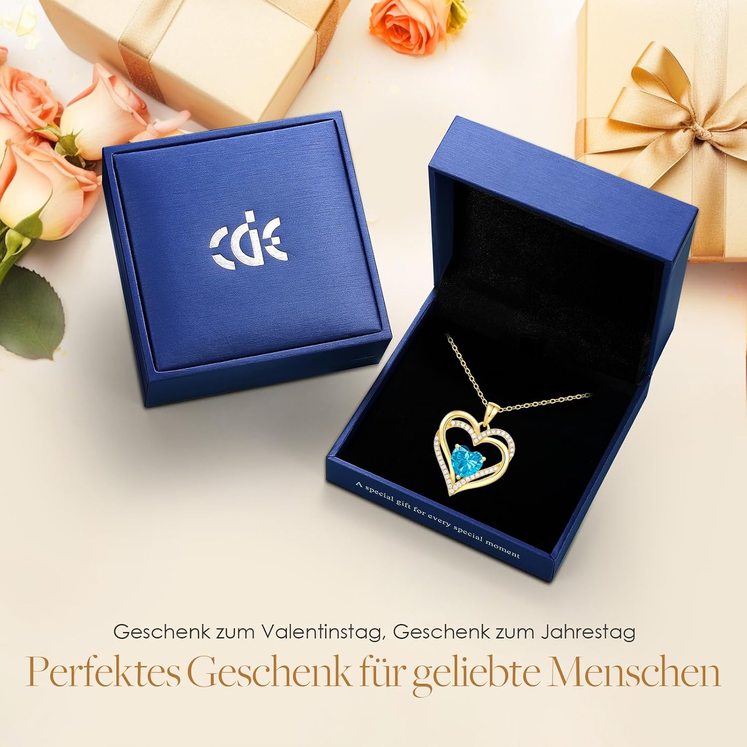 Damen Herzkette 925 Sterling Silber verschiedene Farben Geburtsstein Anhaenger