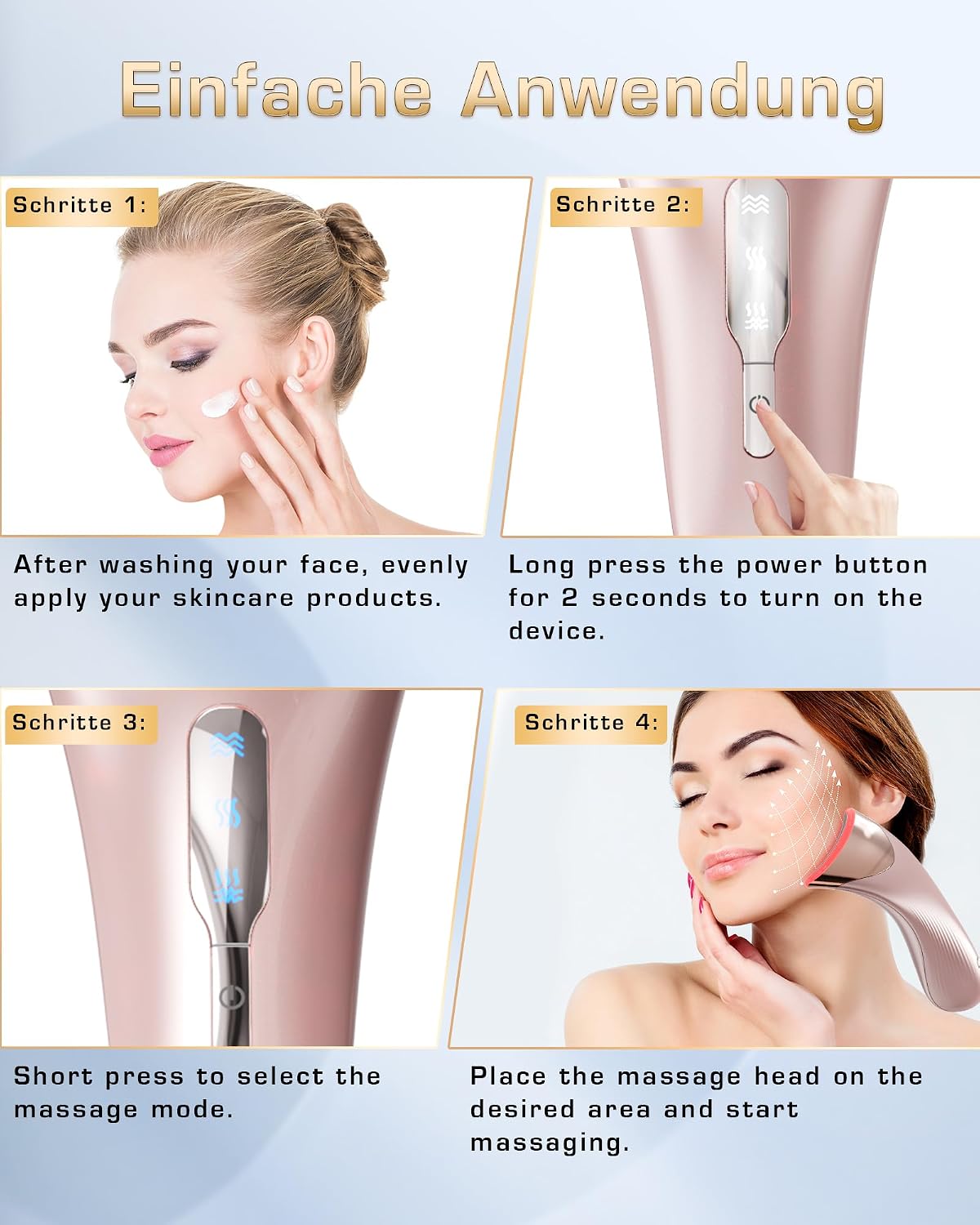 EMS Gesichtsmassagegeraet mit LED Lifting und Waerme 45°C Anti-Falten