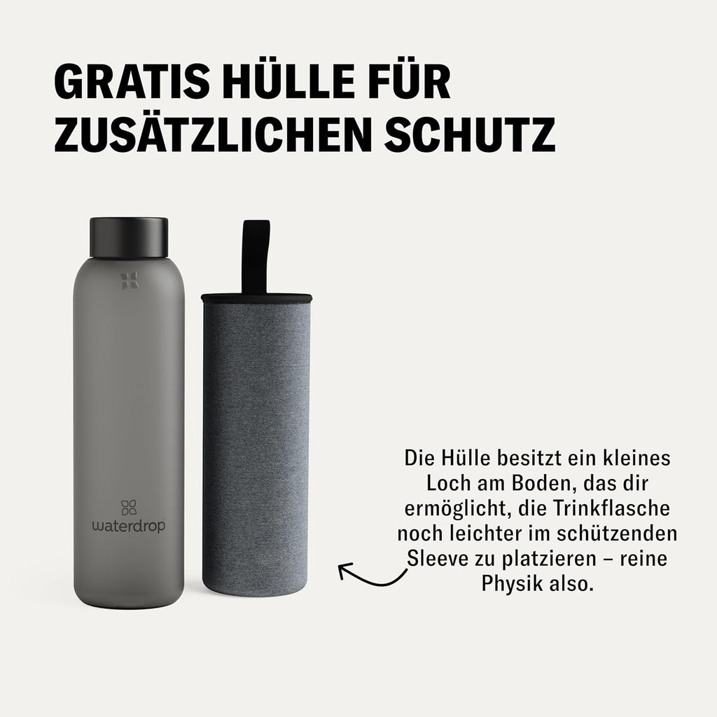 Waterdrop Glas Trinkflasche kohlensaeuregeeignet BPA-frei mit Huelle