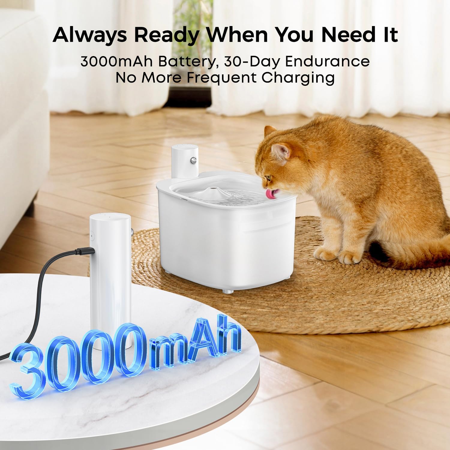 Kabelloser Katzen Trinkbrunnen 2,6L mit Bewegungsmelder 3000mAh leise Pumpe