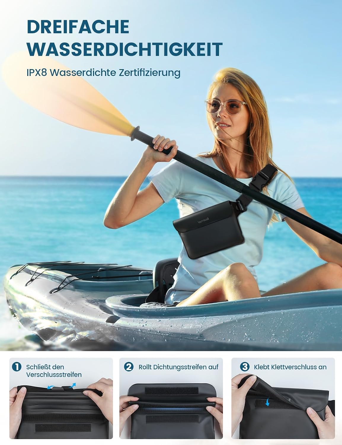 Lamicall wasserdichte Bauchtasche IPX8 mit verstellbarem Band, 2er Set Schwarz