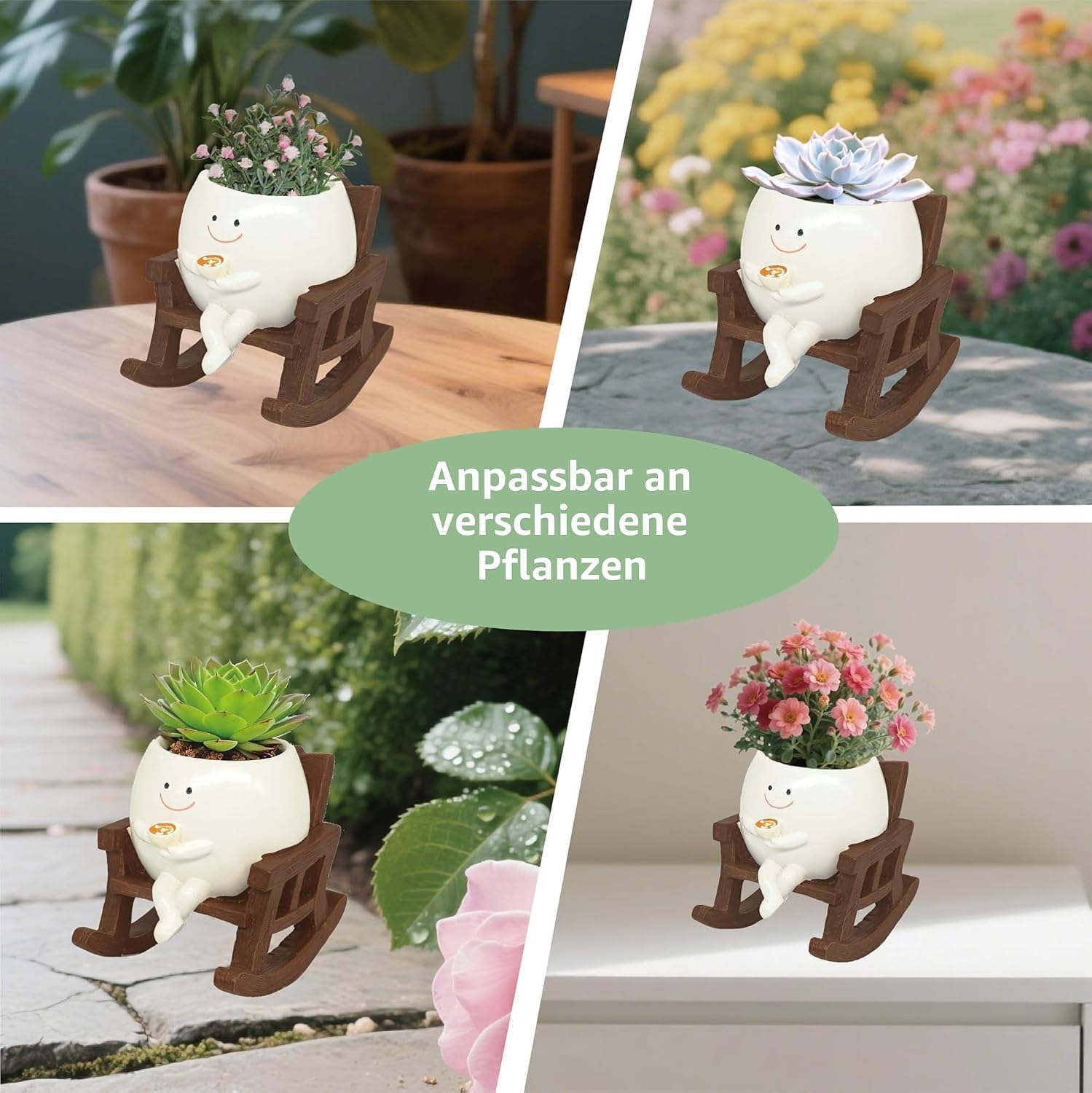 Blumentopf Smiley mit Abflussloch fuer Sukkulenten drinnen und draussen, Kaffee