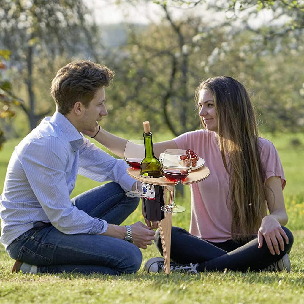 Hyxodjy Klappbarer tragbarer Picknick-Weintisch aus Holz fuer Camping Garten