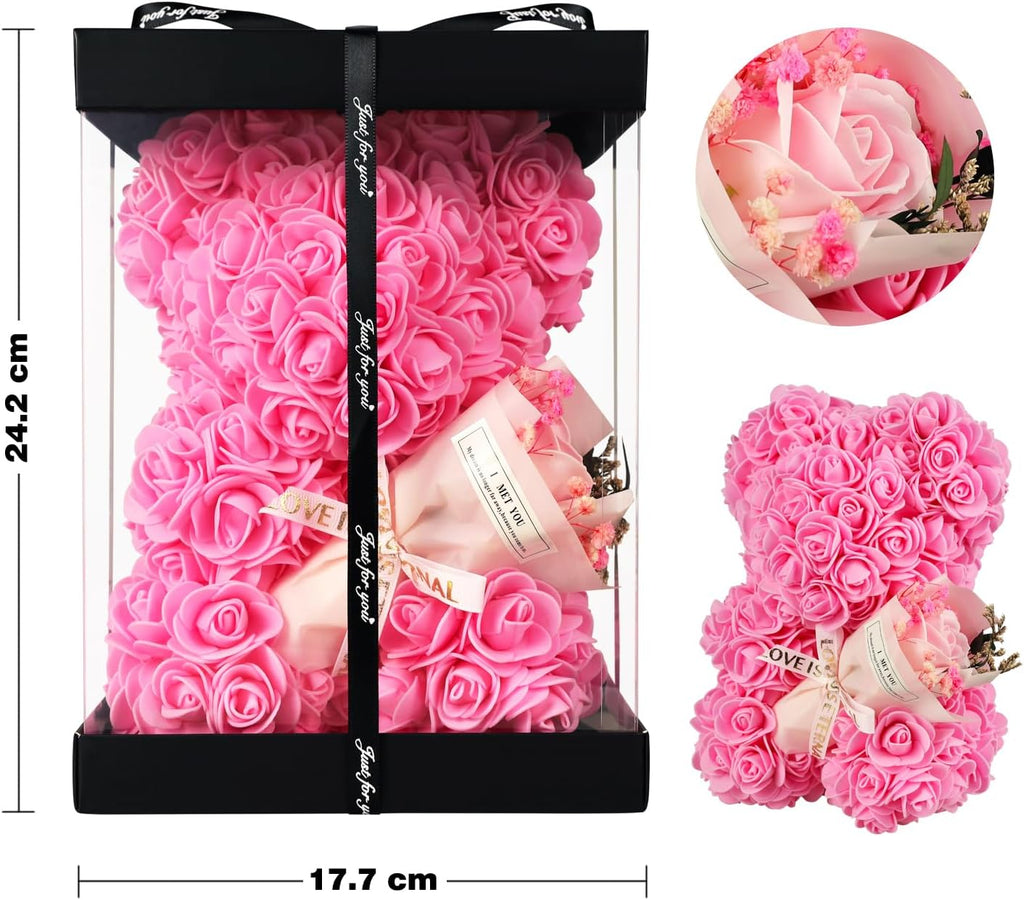 Rosenbaer Teddybaer mit Rosenblueten blau Geschenk fuer Frauen