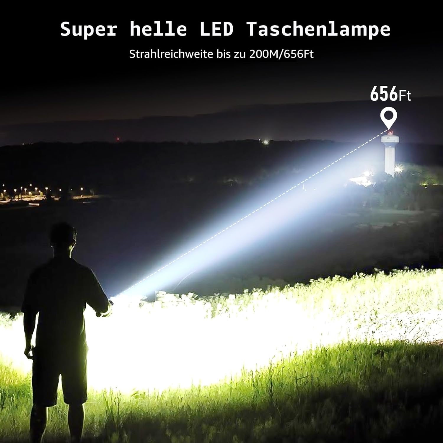 Blukar LED Taschenlampe 2000 lm zoombar, aufladbar, 5 Modi, IPX6