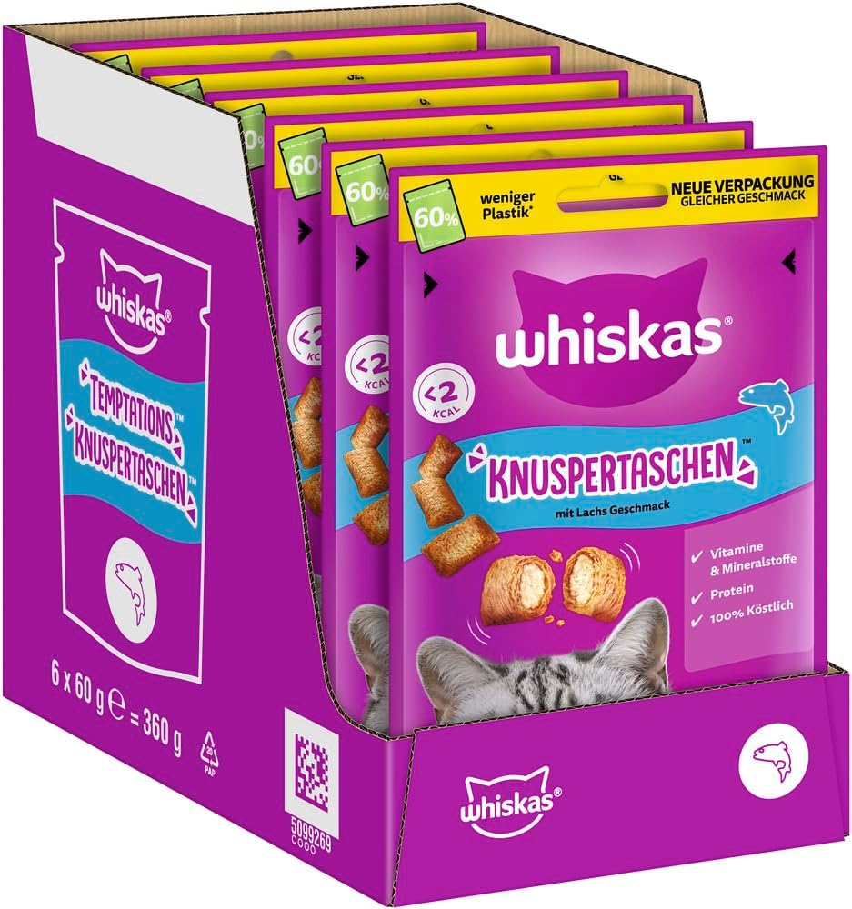 Whiskas Katzensnack Lachs Knuspertaschen, 6 Stück