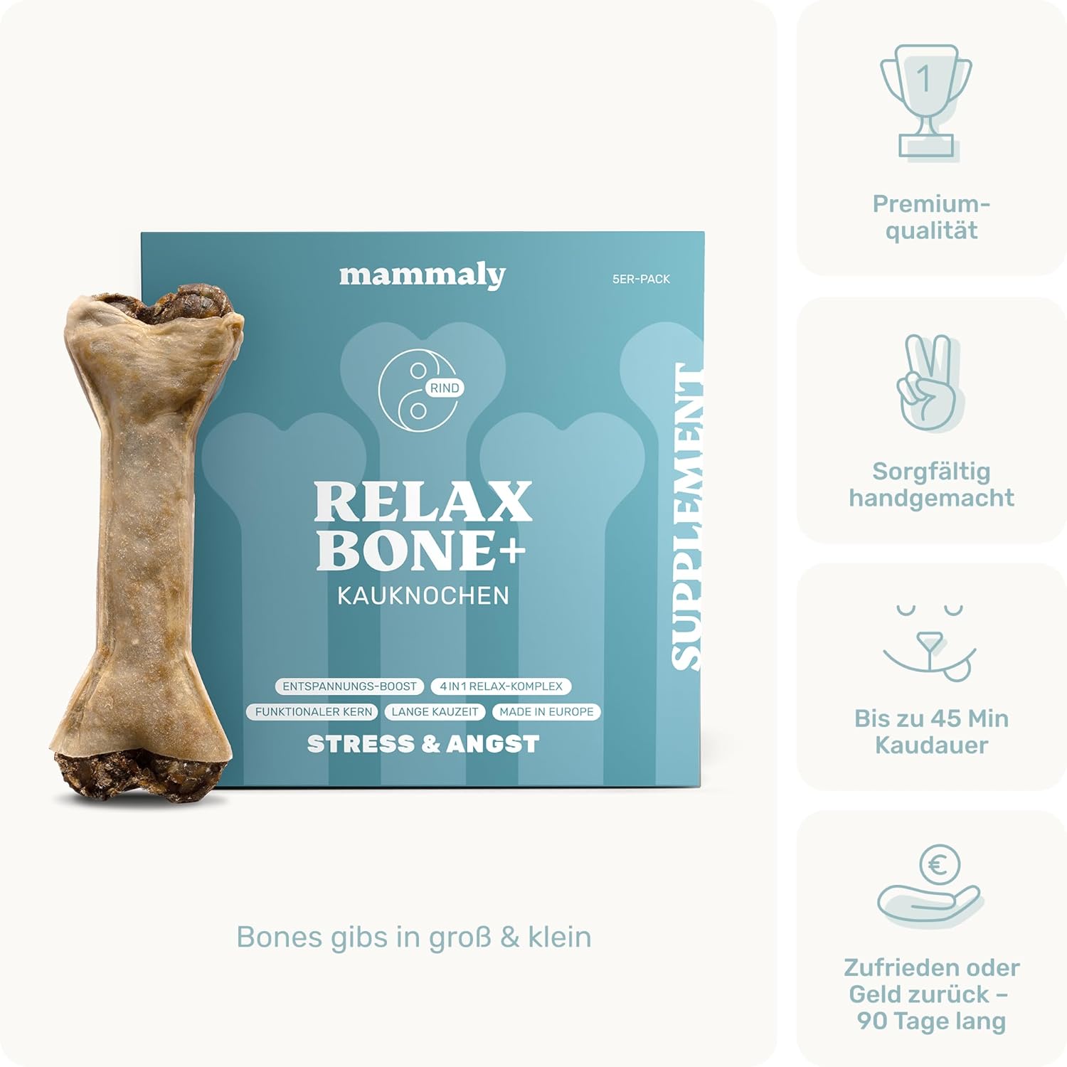 Mammaly Relax Bone Kauknochen 12 cm Rinderhaut Kamille Lavendel