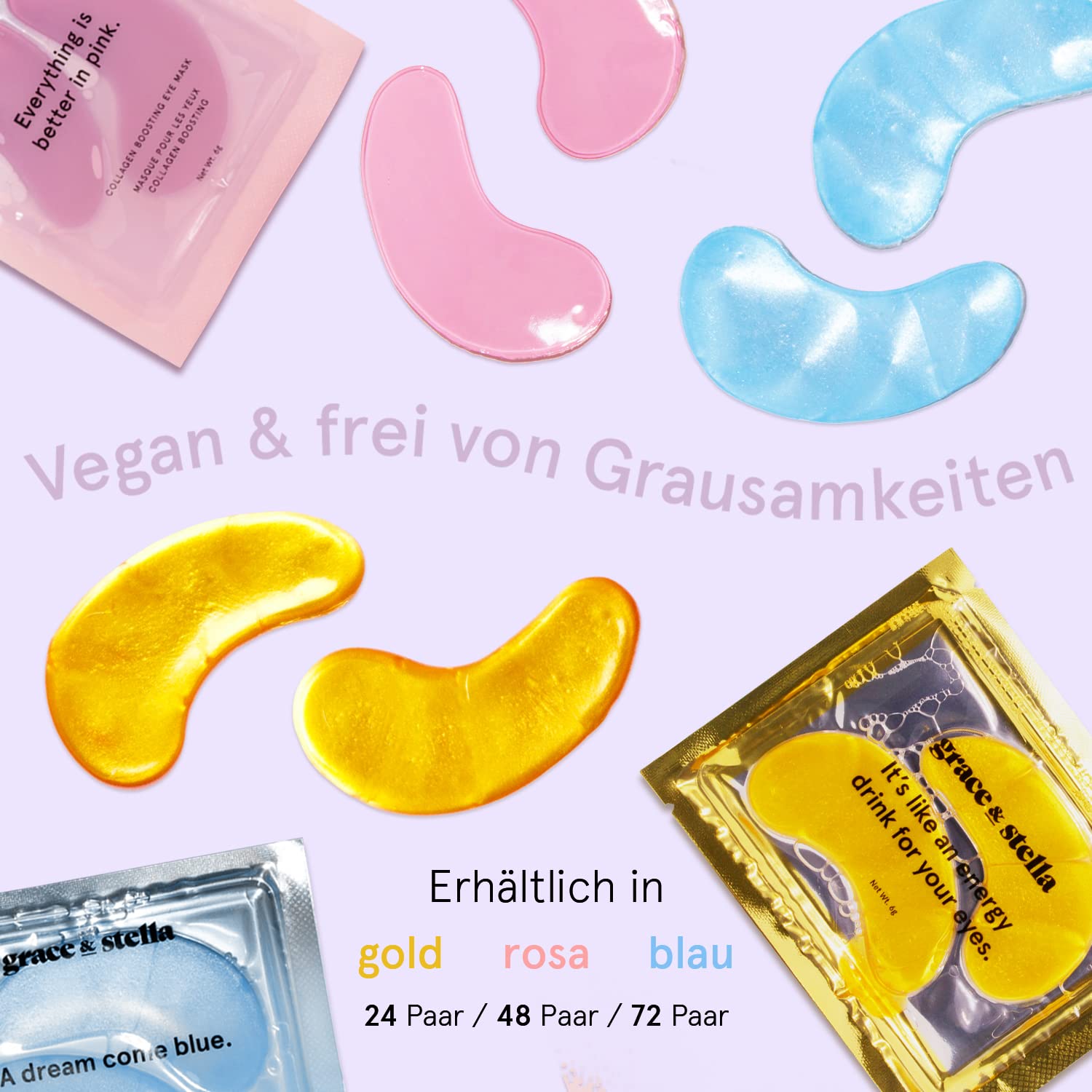 Grace & Stella Gel Augenpads 48 Paare gegen Augenringe Traenensaecke Falten