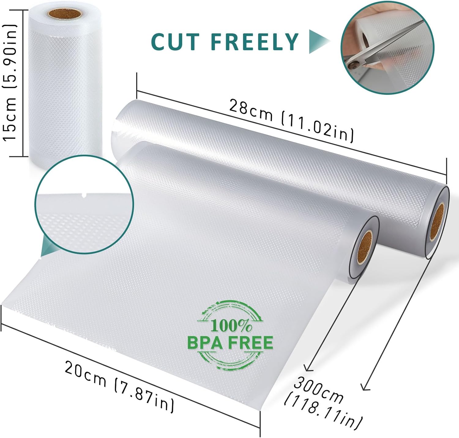 Vakuumbeutel Rollen 15×300 20×300 28×300 cm BPA-frei Sous‑Vide wiederverwendbar