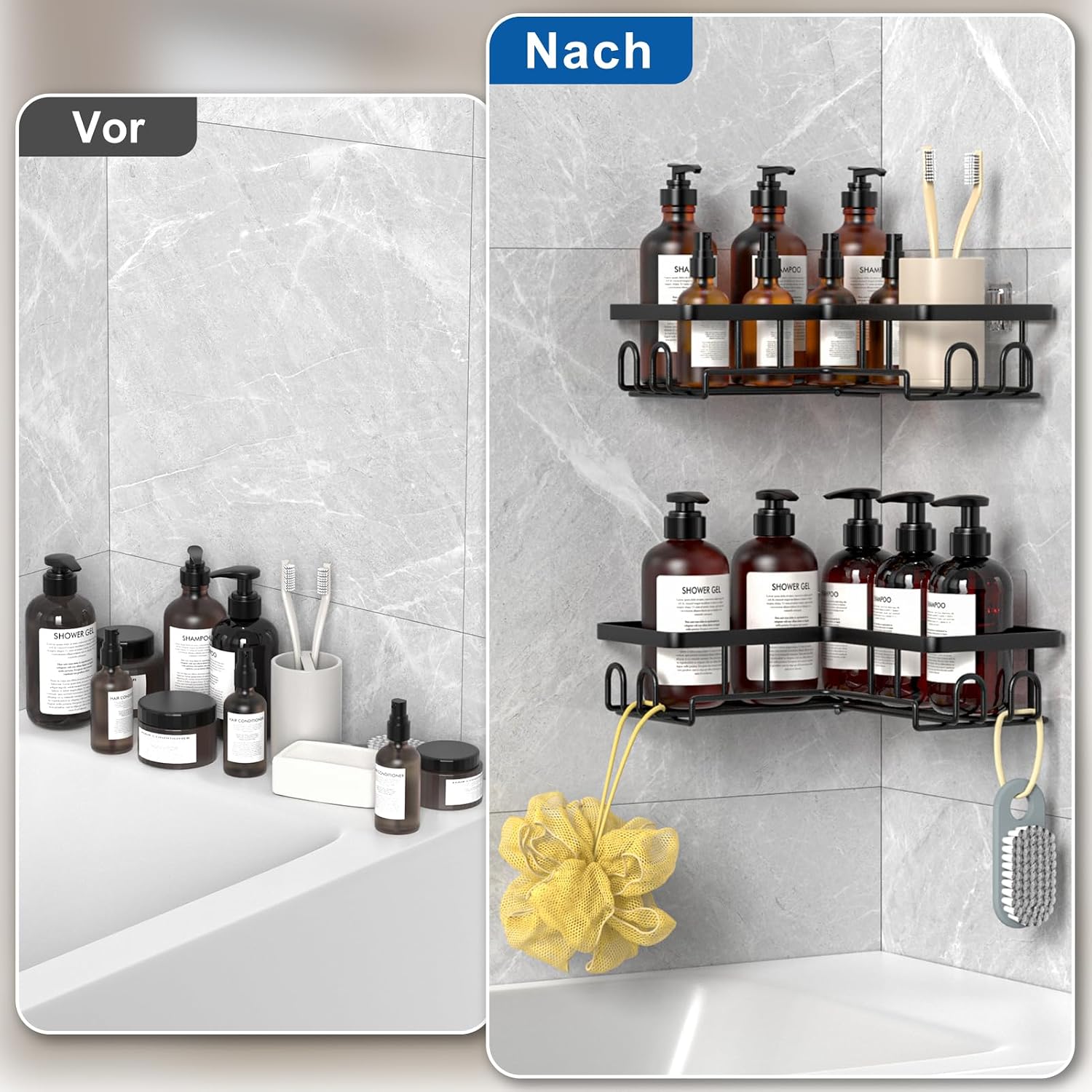 3er Set Eck-Duschablage schwarz ohne Bohren, rostfreies Duschregal