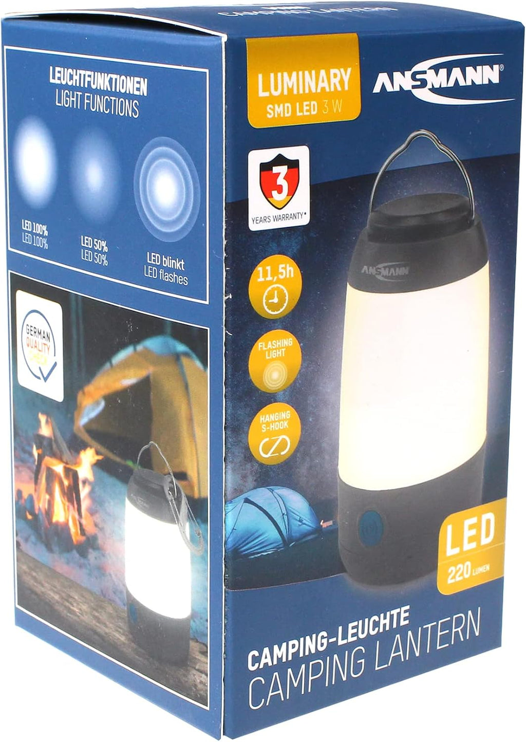 Ansmann Mini LED Licht dimmbar mit Buegel & Haken 3 Modi inkl. 3x AAA Schwarz