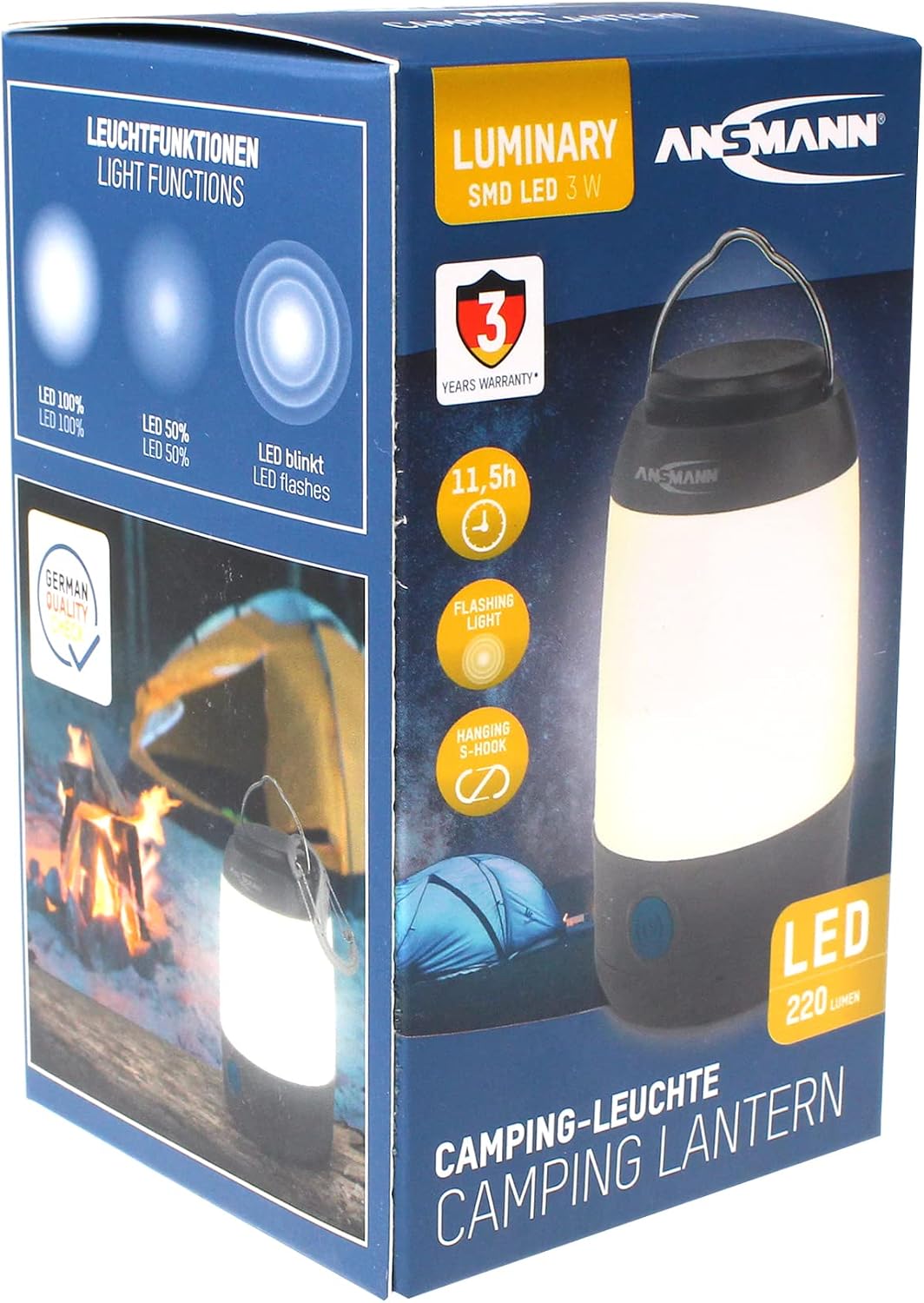 Ansmann Mini LED Licht dimmbar mit Buegel & Haken 3 Modi inkl. 3x AAA Schwarz