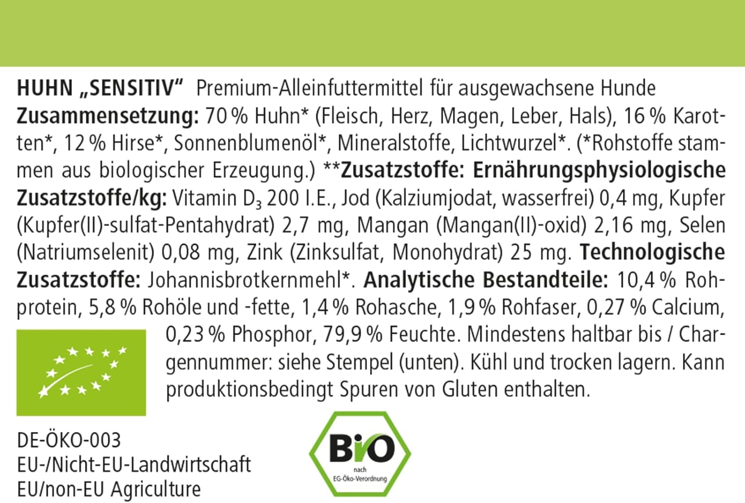defu Bio Hundefutter Sensitiv Huhn Nassfutter Menues 12x410g verschiede