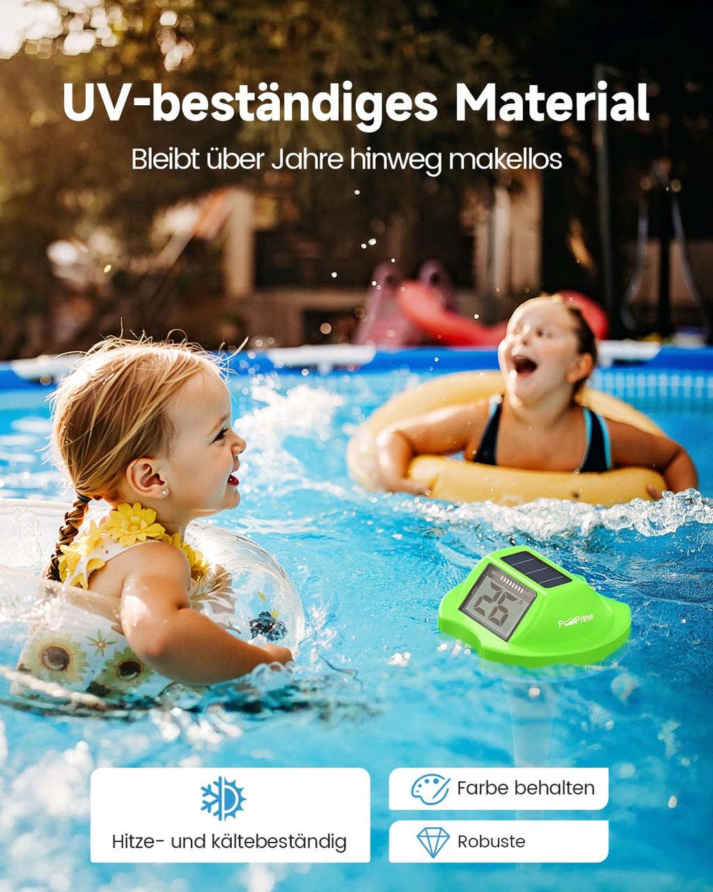 Poolthermometer schwimmend mit Doppelanzeige, digitale Temperaturanzeige IPX7