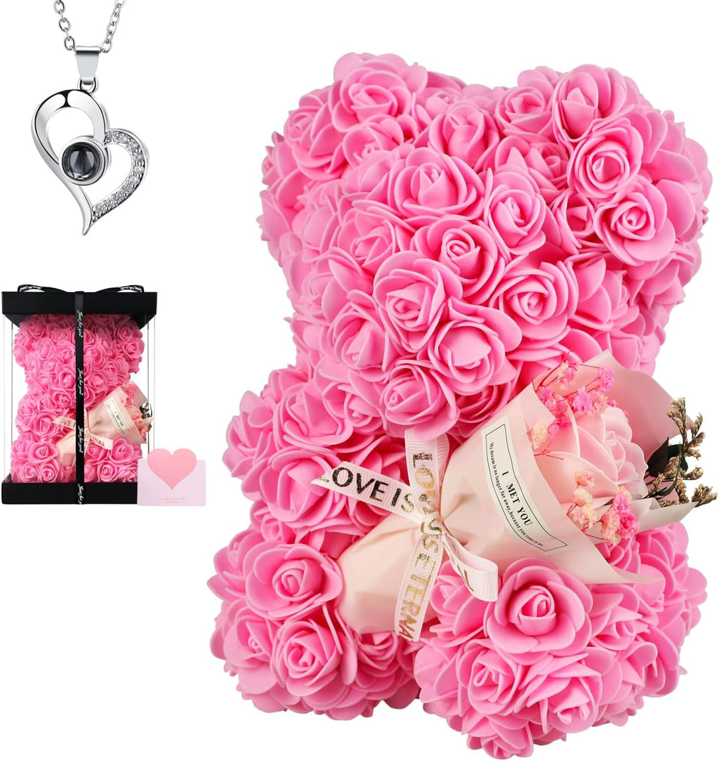 Rosenbaer Teddybaer mit Rosenblueten blau Geschenk fuer Frauen
