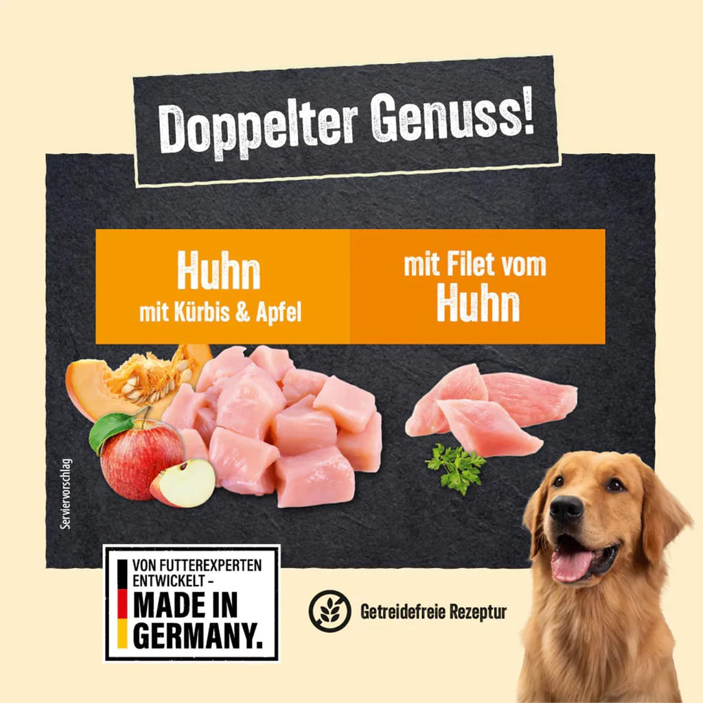 NutriQM Hundefutter Adult Nass mit Pute & Huhn 2 x 800g + Gelenk Snacks 400g