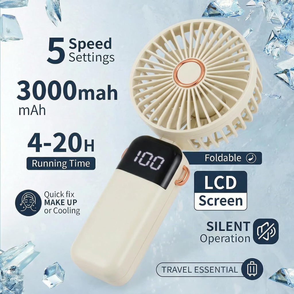 CNMTCCO Handventilator USB wiederaufladbar faltbar 5 Stufen mit Sockel Band