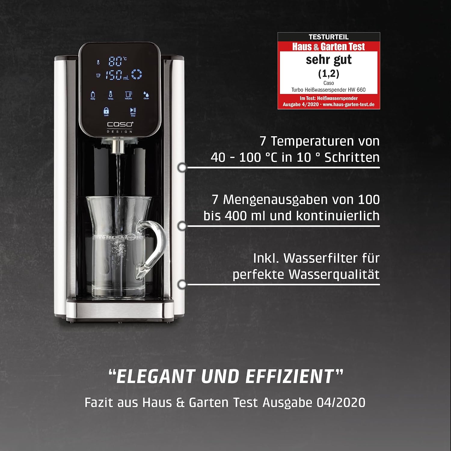CASO HW 660 Heisswasserspender 8 Mengenausgaben entkalkt Erinnerung babynahrung