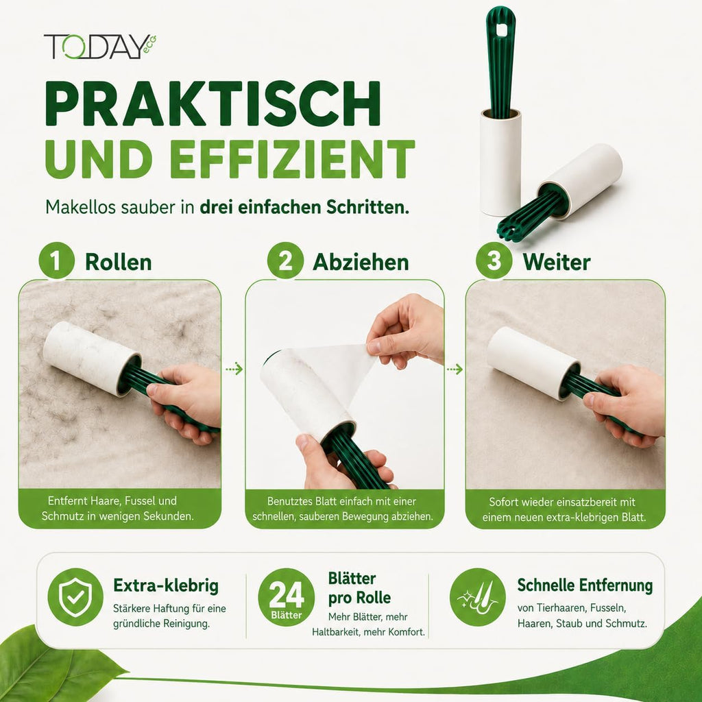 Today Eco Fusselrolle 16 Rollen mit Deckel und 2 Abroller 95% recyceltes Materia