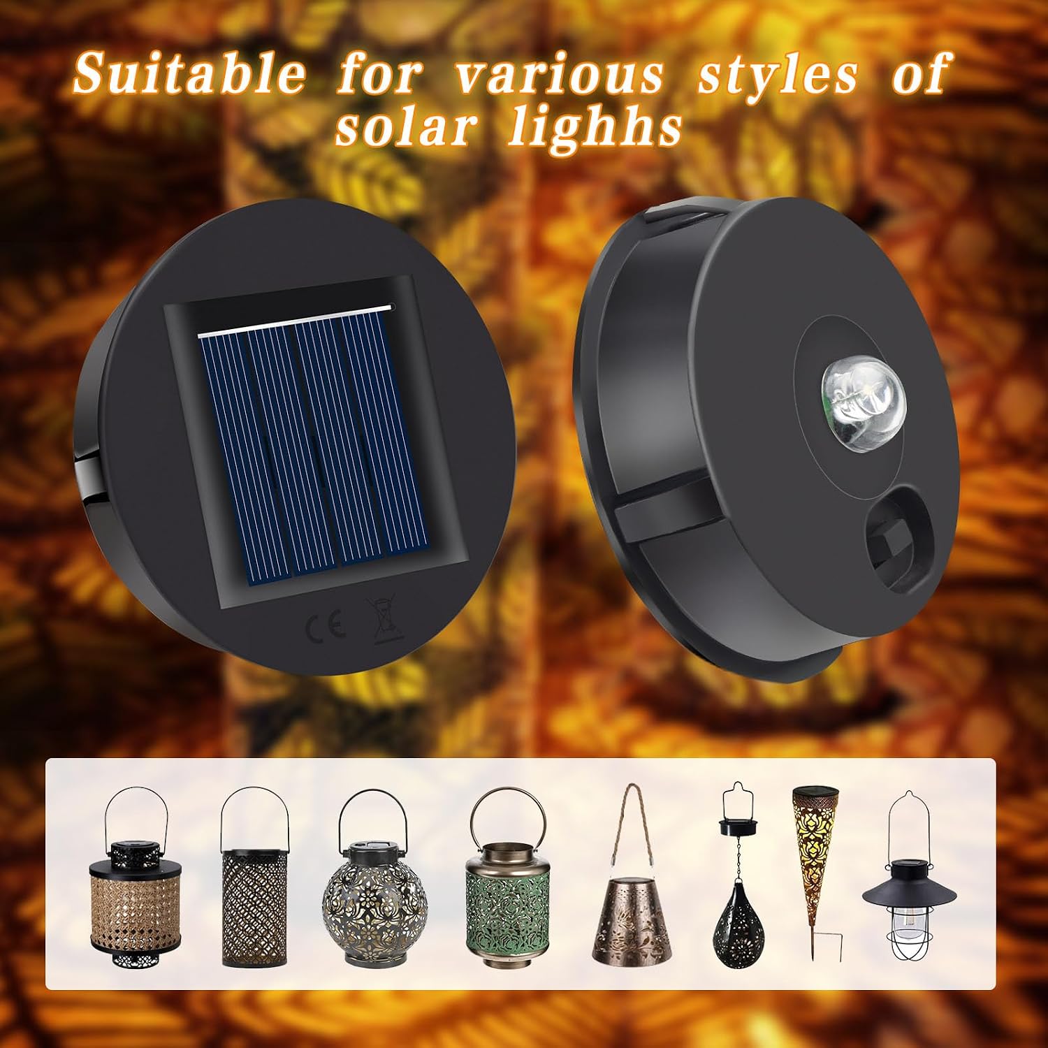 Solarleuchte Ersatzdeckel 7cm-8cm mit LED Solarpanel wasserdicht, 6 Stueck