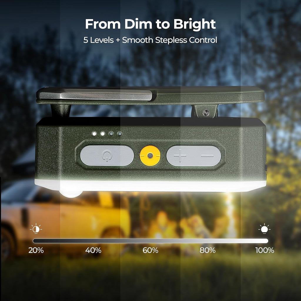 BougeRV AL01 Campinglampe 380 lm, aufladbar 3200 mAh, Sensor, Haken & Magnet