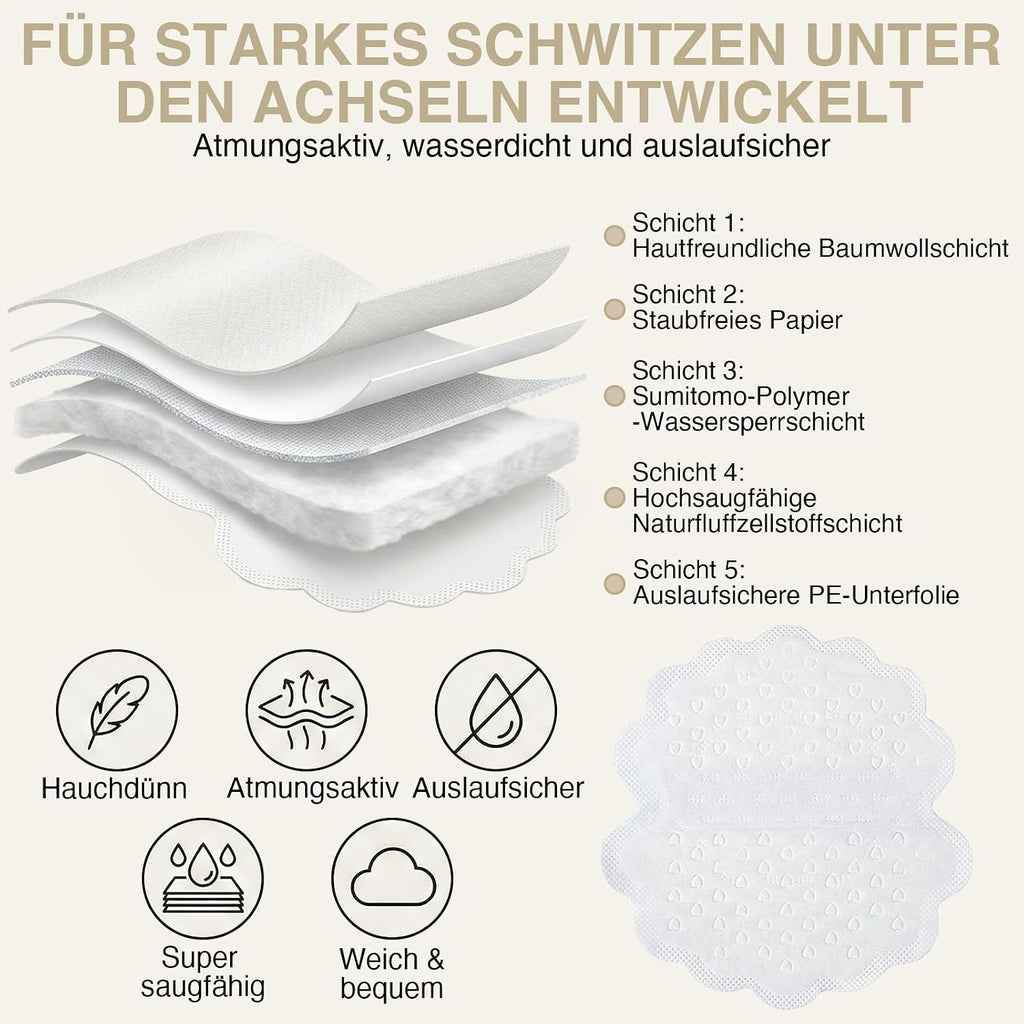60er Achselpads gegen Schweiss mit starker Haftung fuer Damen und Herren