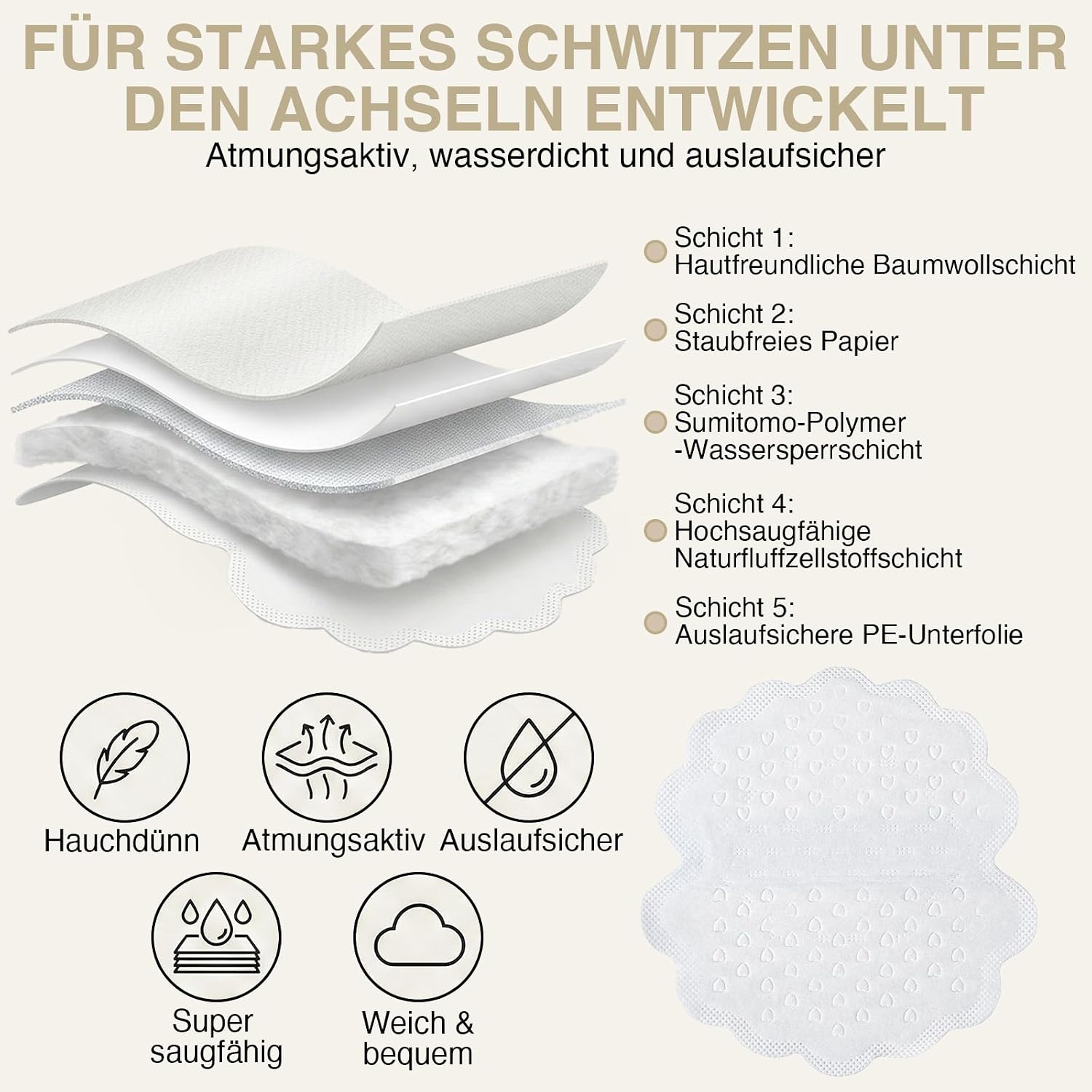 60er Achselpads gegen Schweiss mit starker Haftung fuer Damen und Herren
