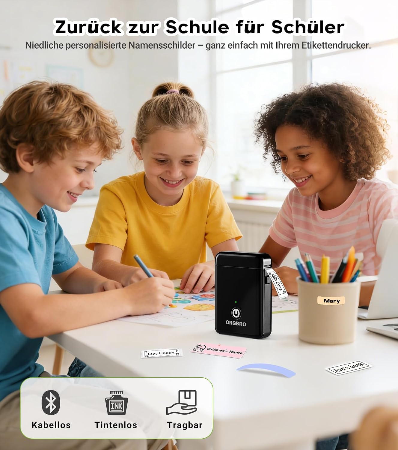 ORGBRO X1 Etikettendrucker Bluetooth Thermodrucker tragbar fuer iOS Android