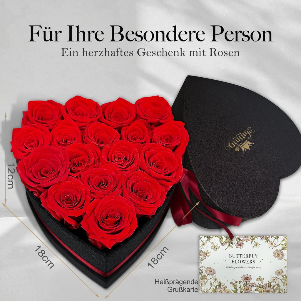 Ewige Rosen Herzbox mit roten Infinity Rosen Geschenk zu Valentinstag Hochzeit