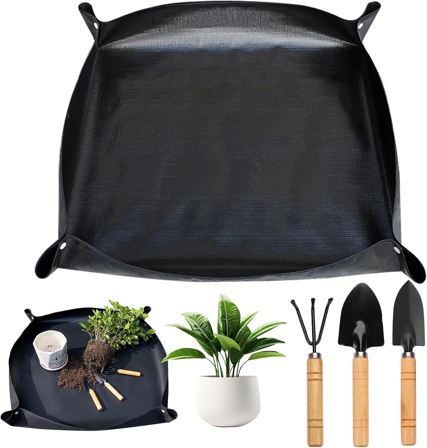 VEGCOO Pflanzmatte 100 x 100 cm wasserdichte Umtopfmatte mit Bodenlockerungswerk