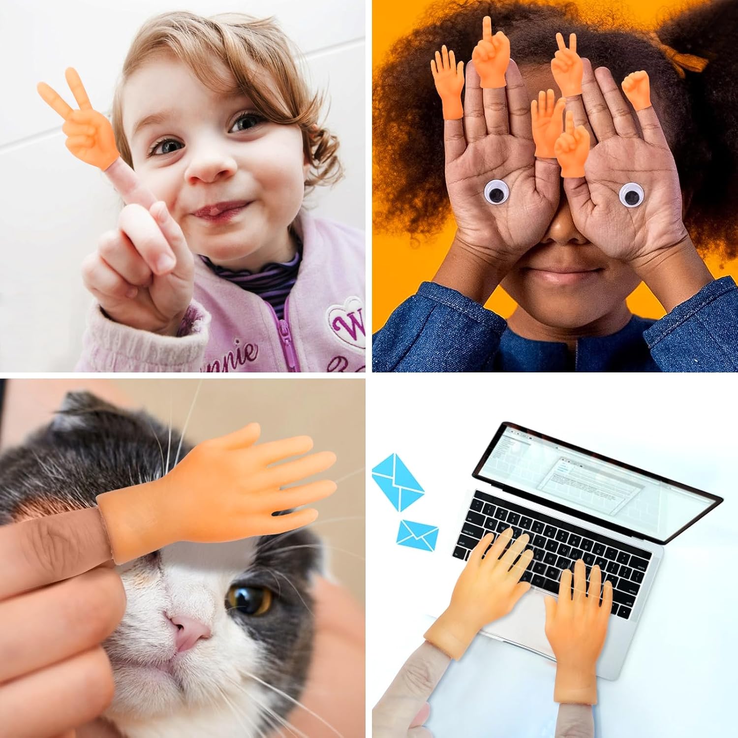 14x Mini Hände Fingerpuppen Set Gummi Tiny Hands Party Spielzeug Katze Kinder