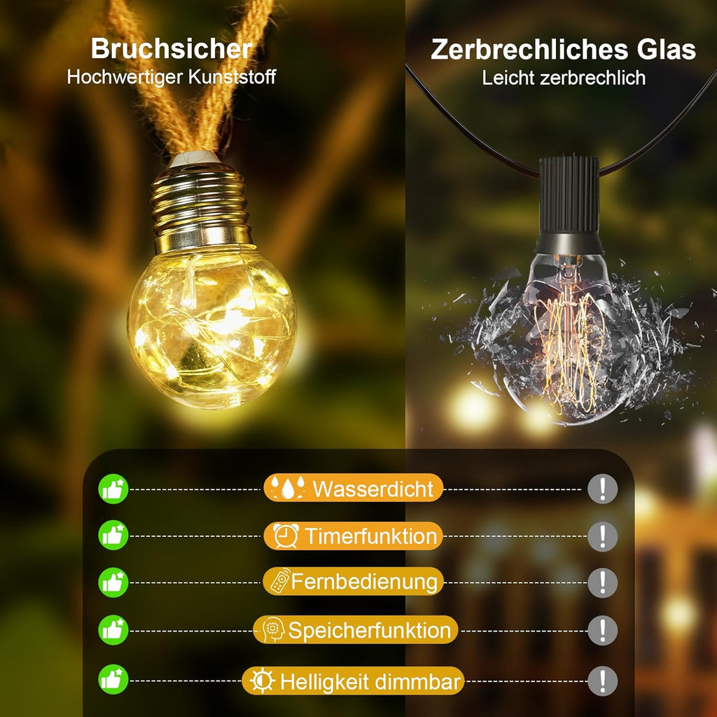 Goffii Solar Lichterkette Aussen 20 LED 12,5 m warmweiss 8 Modi Timer