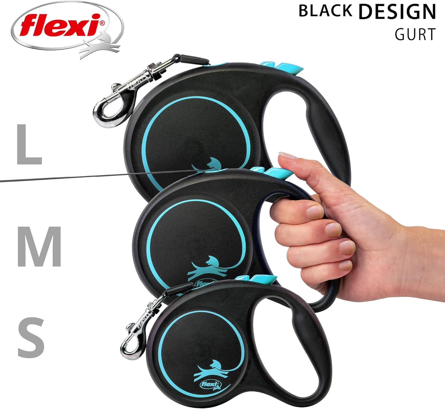 flexi Black Design L Rollleine 5m fuer Hunde bis schwarz/blau 5m