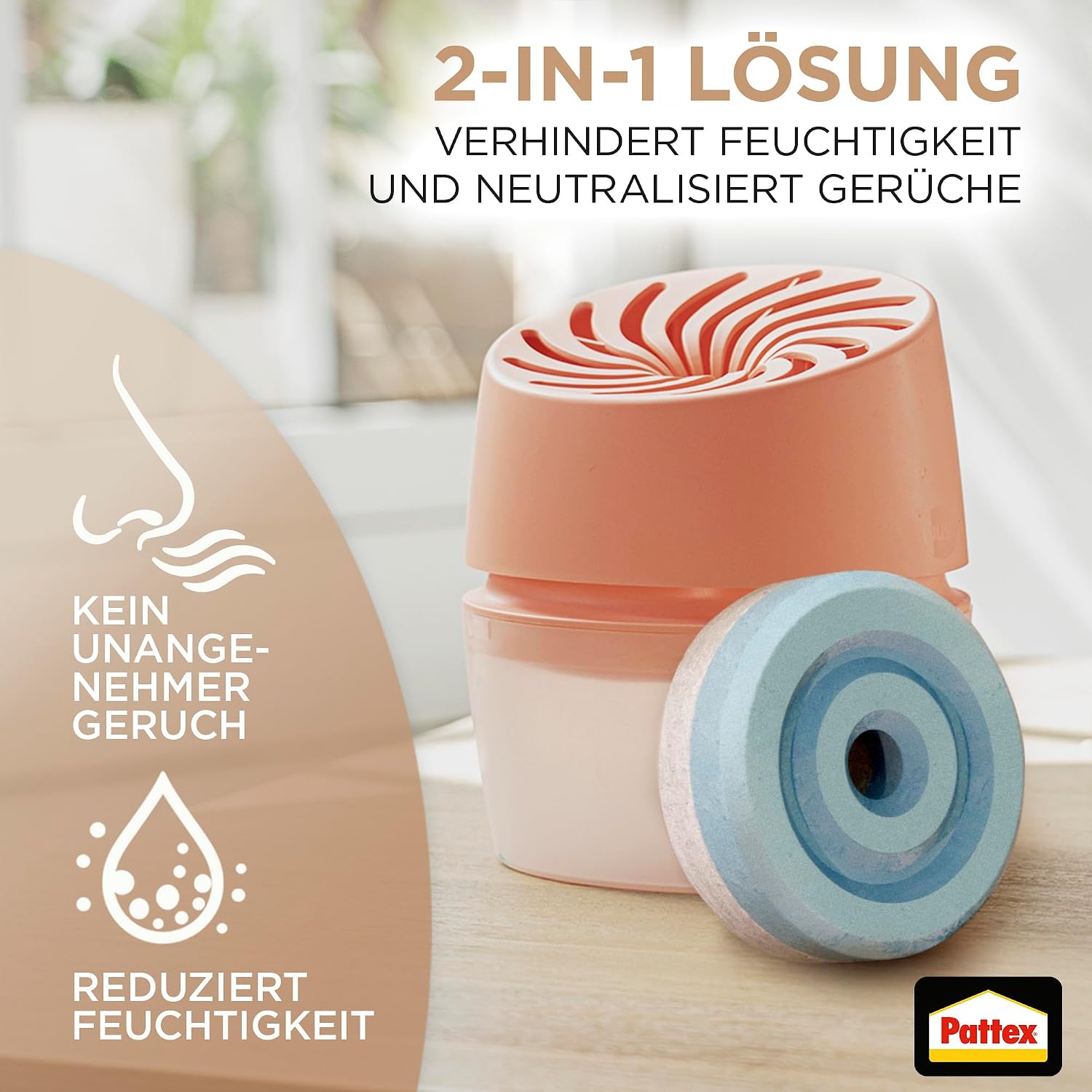 Pattex AERO 360° Luftentfeuchter Peach mit 1 Nachfuelltab Raumluftentfeuchter