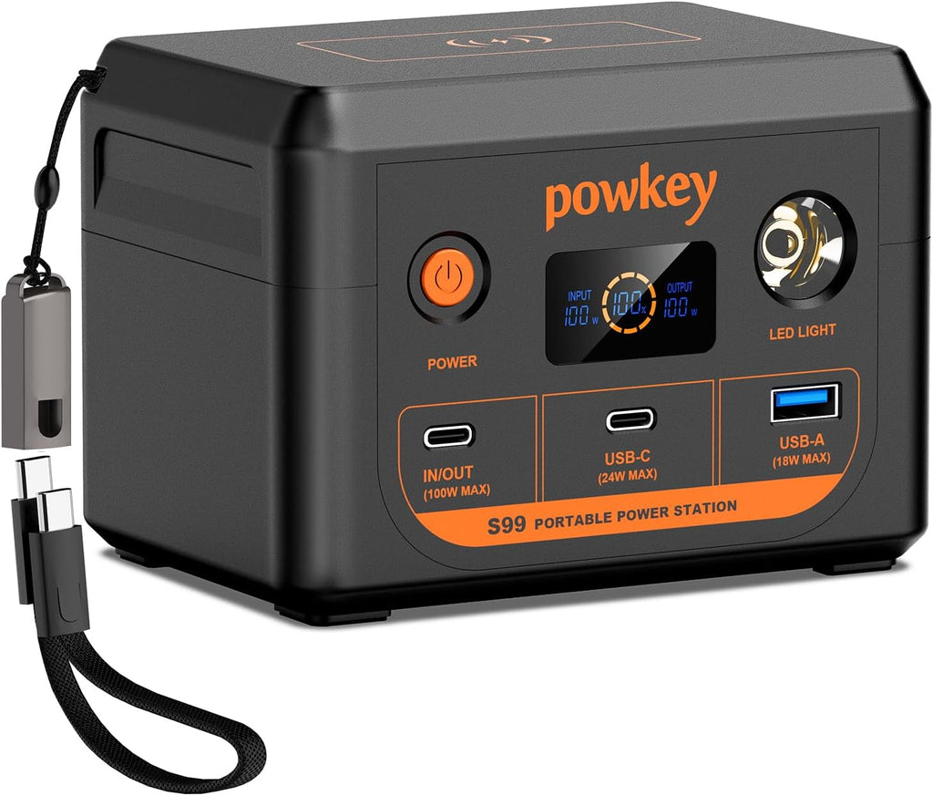 POWKEY Powerstation 30000mAh 96Wh LiFePO4 100W USB‑C Powerbank mit LED