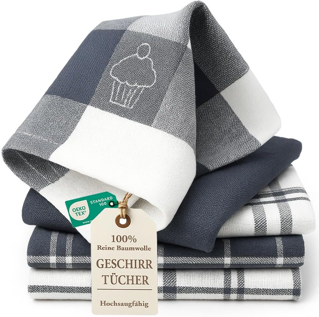 Livinease Geschirrtuecher 5er Set 100% Baumwolle 70×50 cm Grau saugfaehig