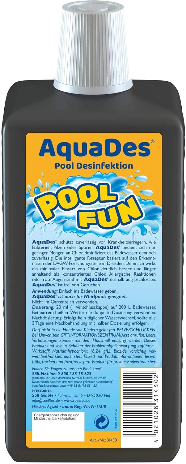 Soell AquaDes Desinfektion fuer Pool Wasserpflege gegen Bakterien