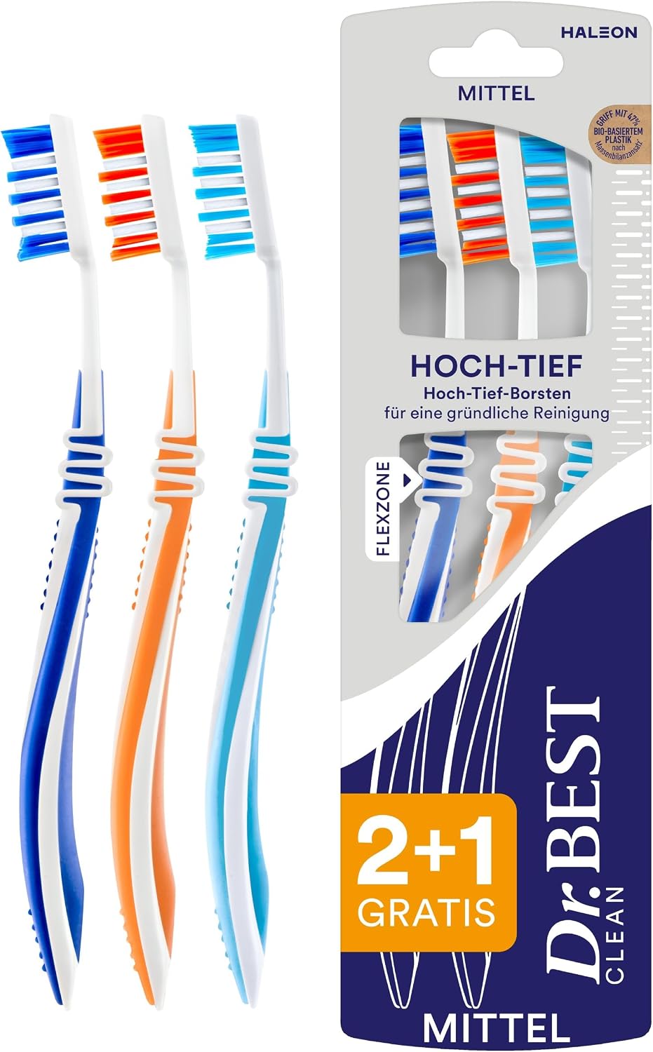 Dr.Best Hoch-Tief Zahnbuerste mittel Vorteilspack gruendliche Reinigung