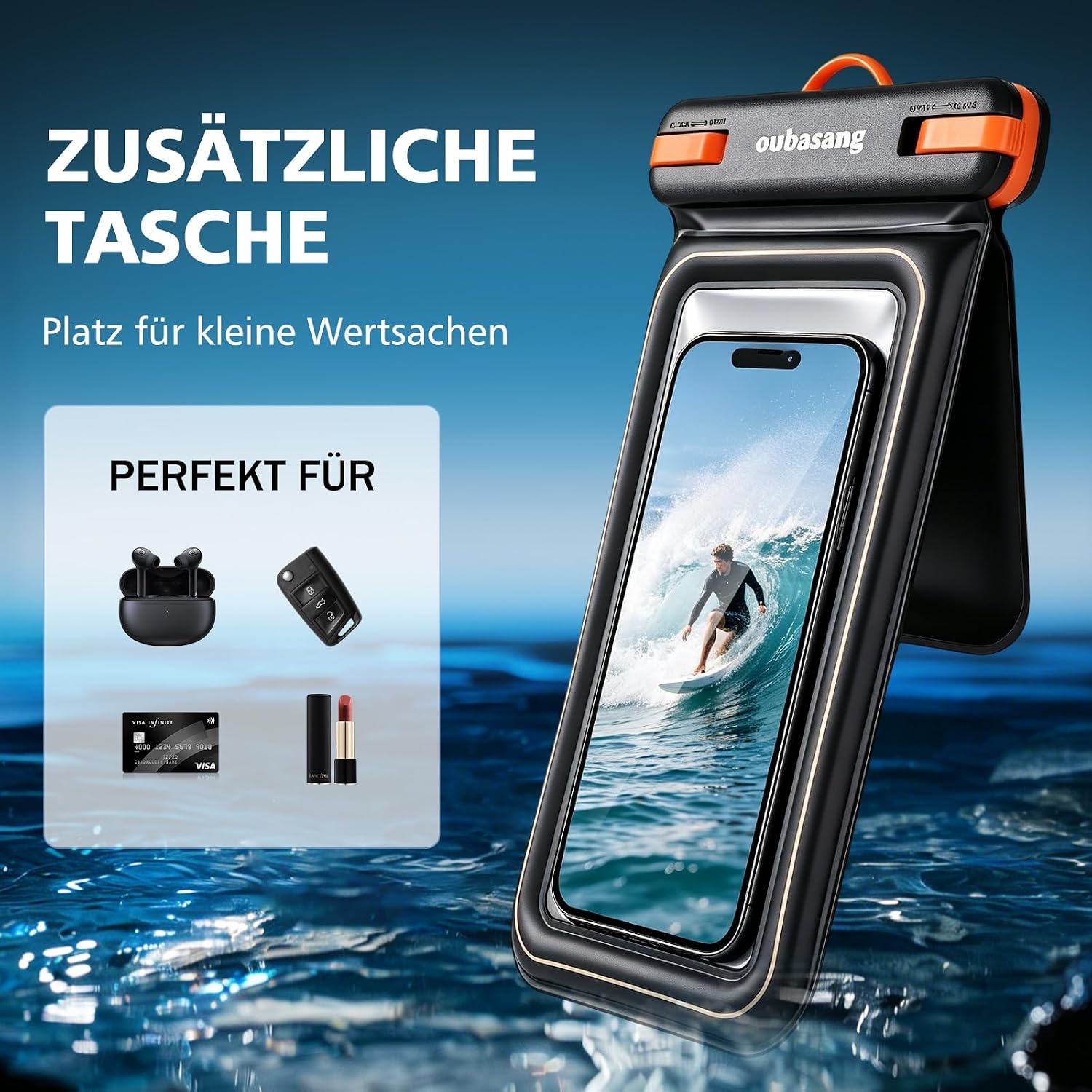 Wasserdichte Handyhuelle IPX8 bis 7,5 Zoll, doppelt wandig, hohe Auftriebskraft