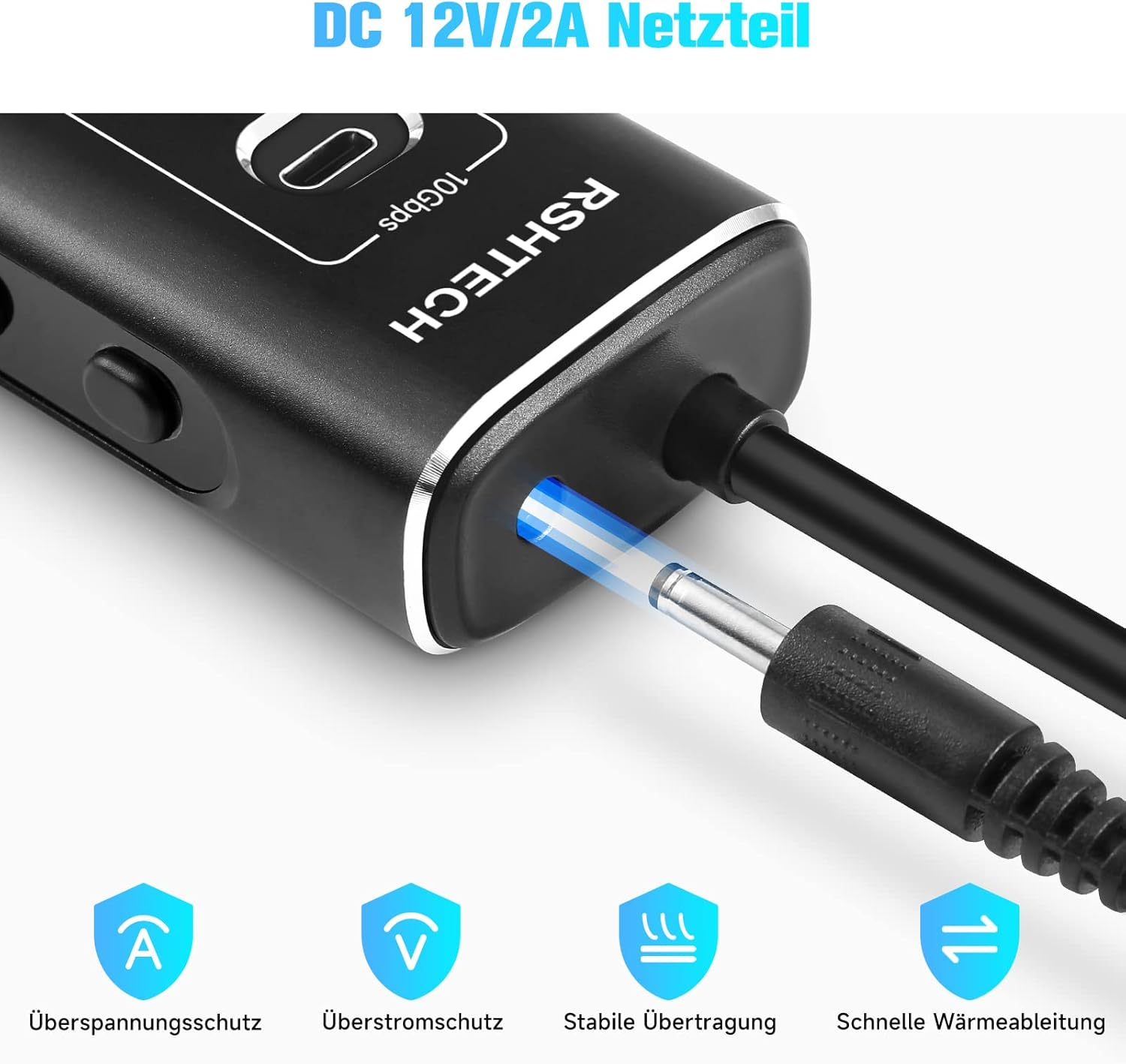 RSHTECH USB‑C Hub 7‑Port 10 Gbps mit Netzteil, USB Splitter Adapter