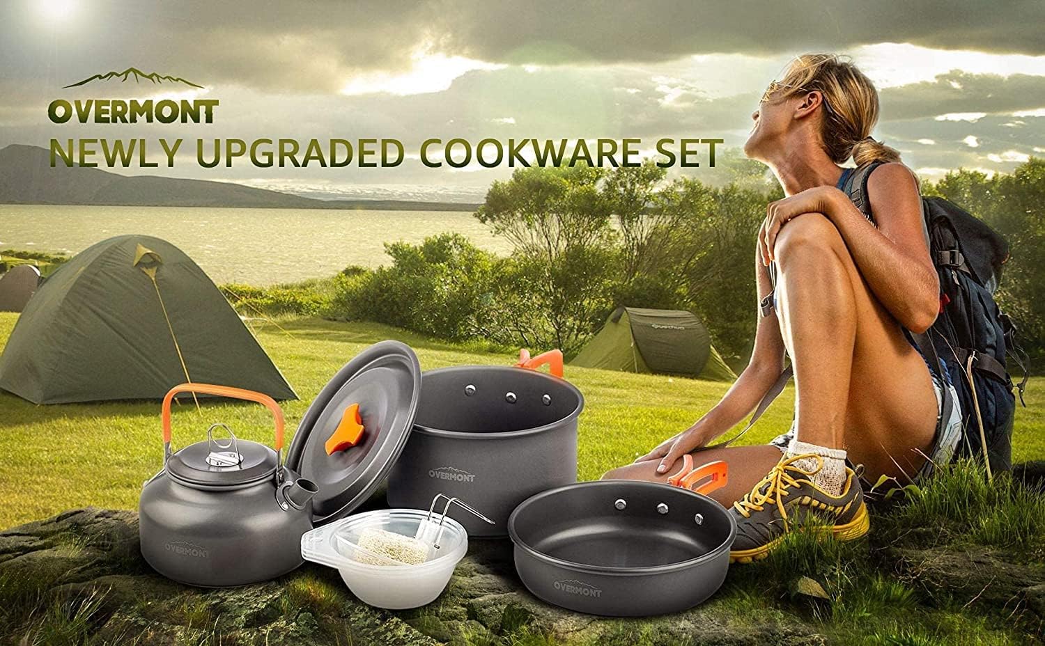 OVERMONT Camping Kochgeschirr Set Aluminium Topf Teekanne Kaffeekanne Picknick