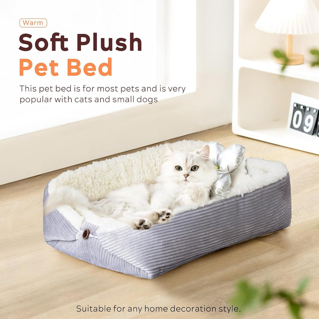 Katzenbett waschbar 42x38 cm Pluesch 2-in-1 Kissen Decke Sofa, entfaltet 61x51 cm