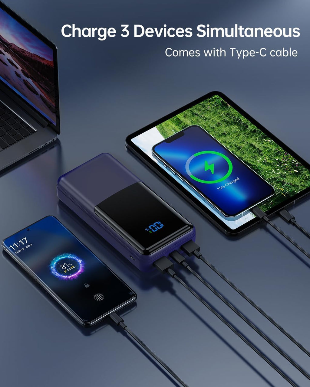 Power Bank 27000 mAh USB‑C PD 20W Powerbank externes Akku Ladegeraet