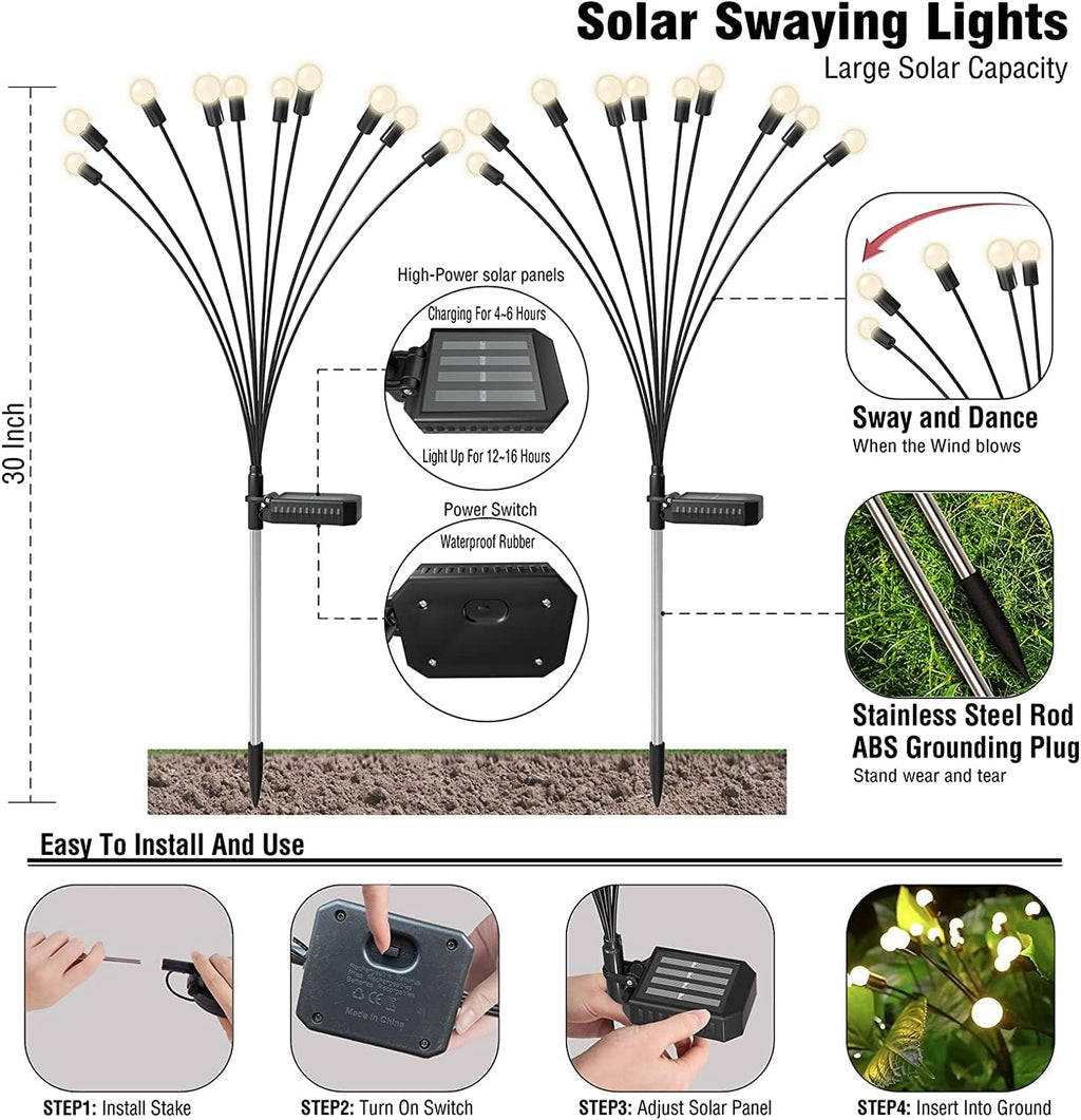 Kizozo Solarlampen 4er Set Garten Aussen 10 LED warmweiss IP65 wasserdicht