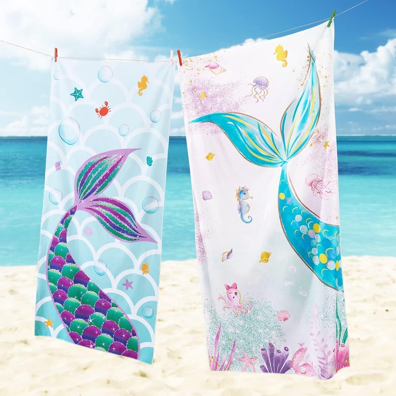 WERNNSAI Kinder Strandtuch 76x150 cm Mikrofaser sandfrei, saugfaehig