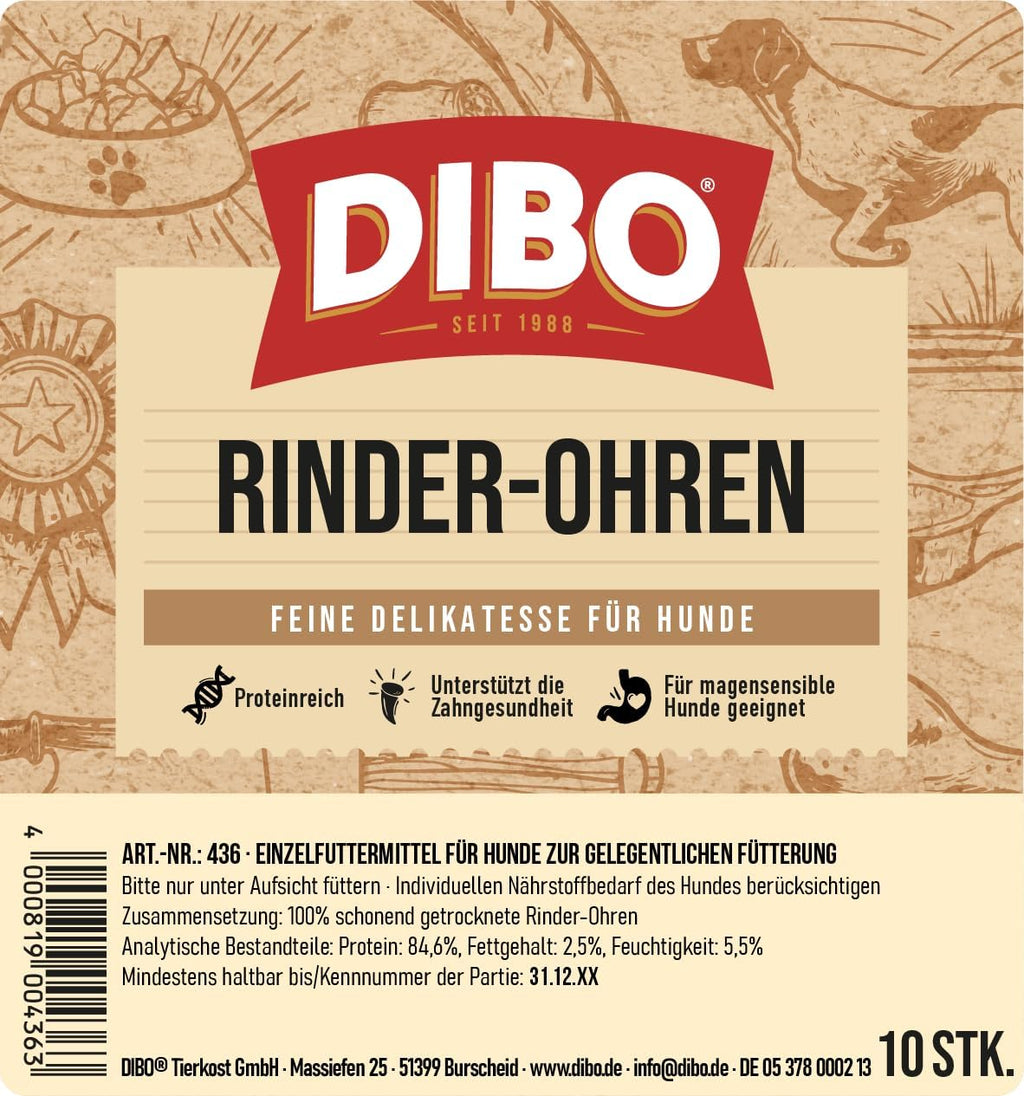 DIBO Rinderohren 10er Beutel Hundesnack Naturkauartikel ohne Zusaetze