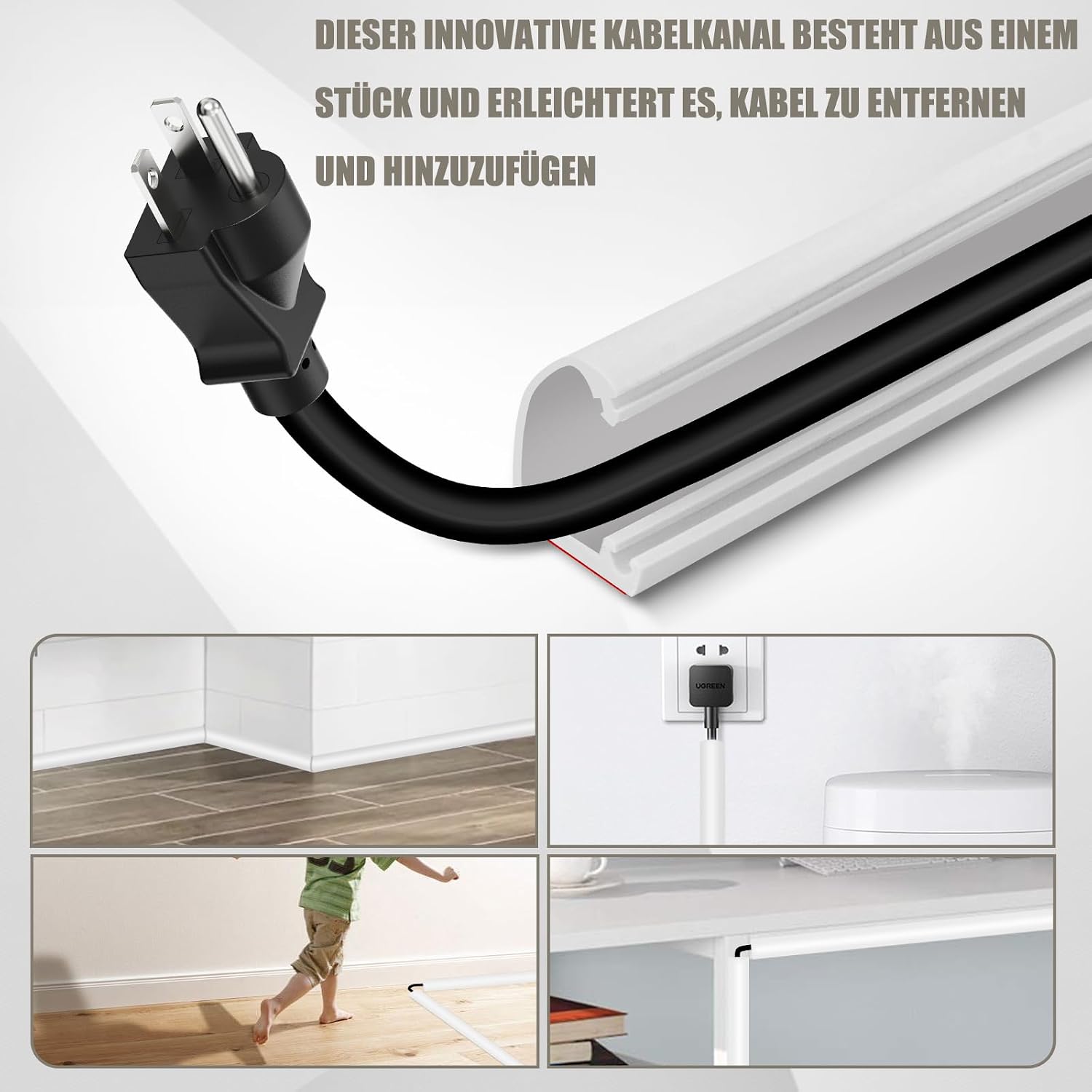 Selbstklebende halbrunde Kabelabdeckung flexibel fuer Wand Boden 1m-6m