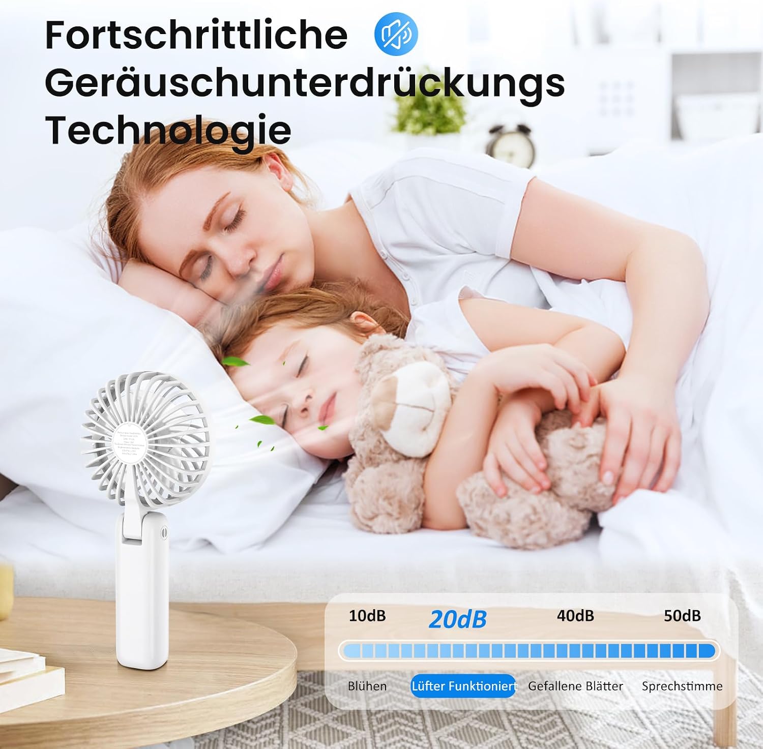 Mini Handventilator USB mit LCD, 6 Stufen, 4000 mAh Akku, 110° neigbar