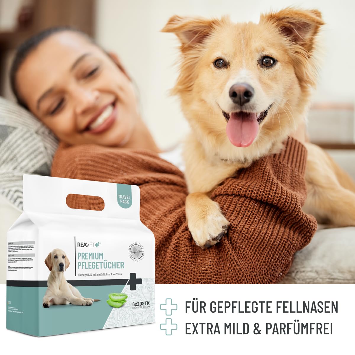 ReaVET Feuchttuecher fuer Hunde und Katzen 100 Stueck XXL hypoallergen reissfest