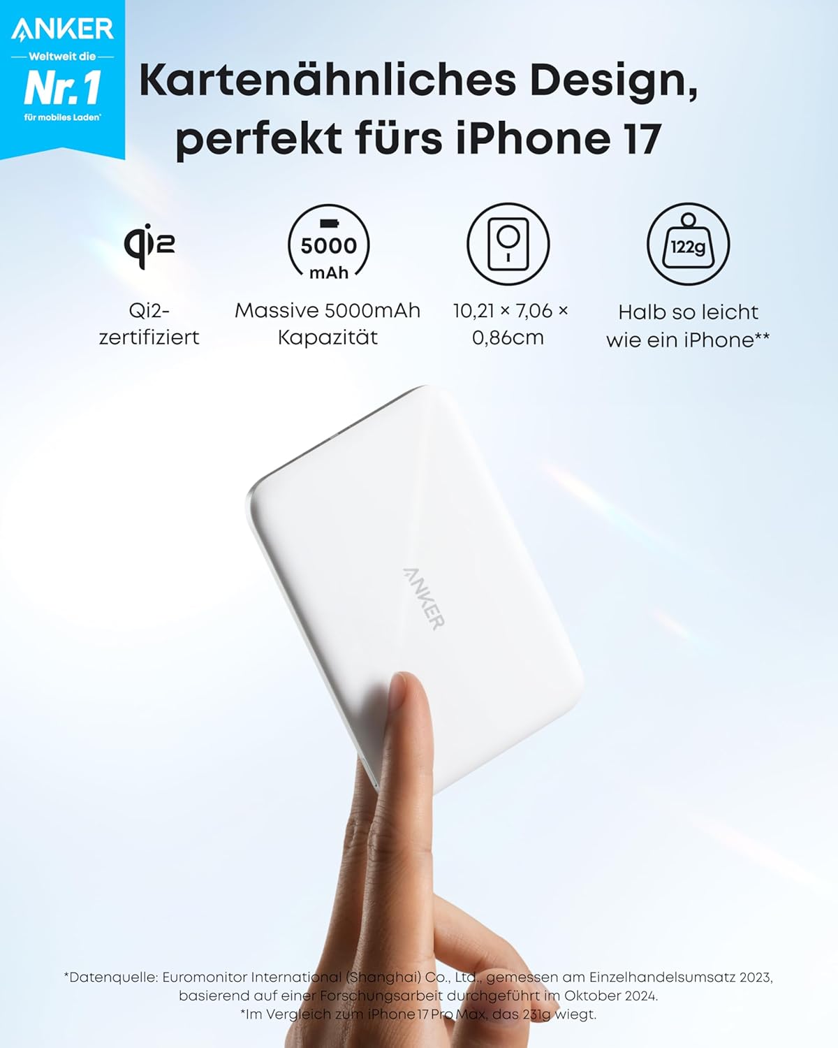 Anker Nano Magnet Powerbank 5000mAh Qi2 15W MagSafe-kompatibel fuer iPhone